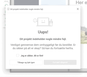 Advarsel hvis dit projekt ikke er færdig